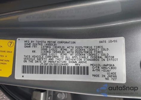 2002 Lexus Rx 300 z USA, uszkodzony, nr VIN JTJGF10U320124480